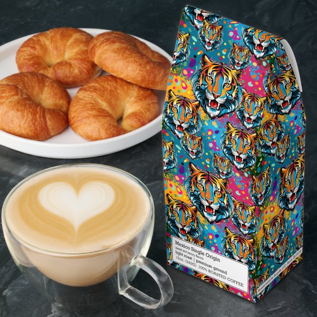 Tiger Head Rainbow colors paint stains Roasted Coffee (Breakfast)