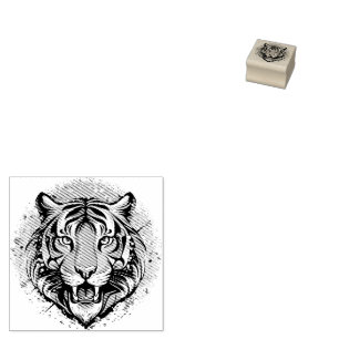 Tiger Head Rainbow colors paint stains Rubber Stamp