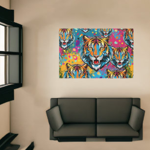 Tiger Head Rainbow colors paint stains Rug