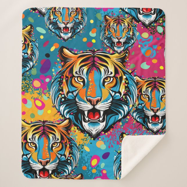 Tiger Head Rainbow colors paint stains Sherpa Blanket (Front)