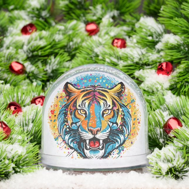 Tiger Head Rainbow colors paint stains Snow Globe (Christmas)