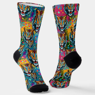 Tiger Head Rainbow colors paint stains Socks