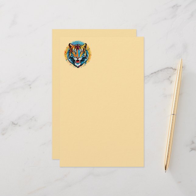Tiger Head Rainbow colors paint stains Stationery (Front/Back In Situ)