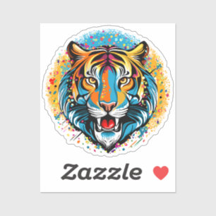 Tiger Head Rainbow colors paint stains Sticker