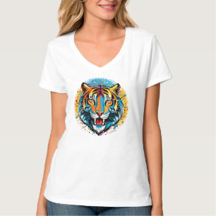 Tiger Head Rainbow colors paint stains T-Shirt