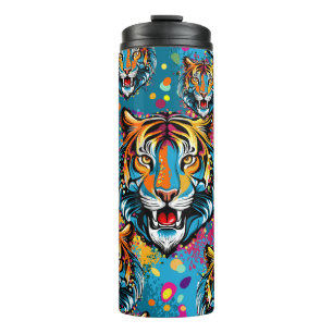 Tiger Head Rainbow colors paint stains Thermal Tumbler