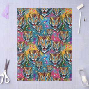 Tiger Head Rainbow colors paint stains Tissue Paper