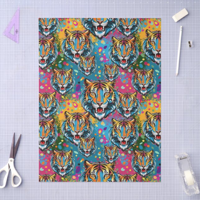 Tiger Head Rainbow colors paint stains Tissue Paper (Craft)