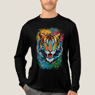Tiger Head Rainbow colors paint stains Tri-Blend Shirt