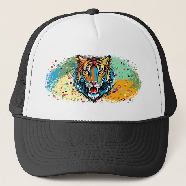 Tiger Head Rainbow colors paint stains Trucker Hat (Front)