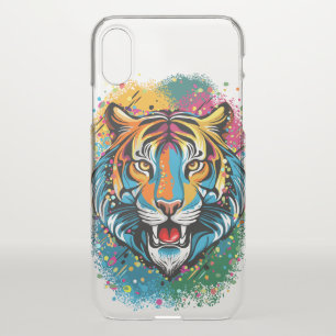Tiger Head Rainbow colors paint stains iPhone X Case