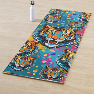 Tiger Head Rainbow colors paint stains Yoga Mat