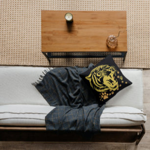 Tiger Head Roar Claws Black  Throw Pillow