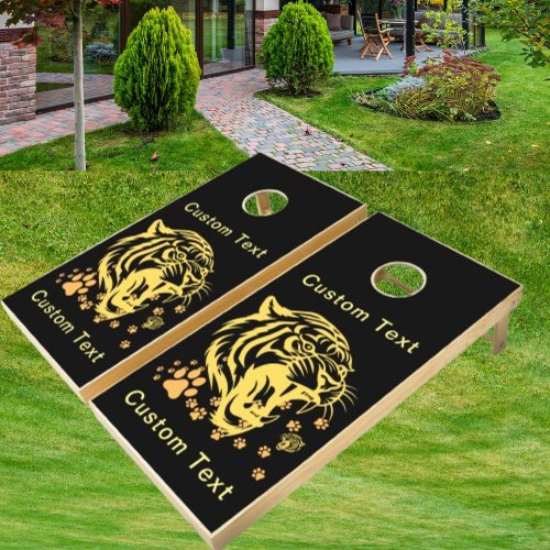 Tiger Head Roaring On Black Cornhole Set