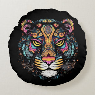 Tiger Head Round Pillow
