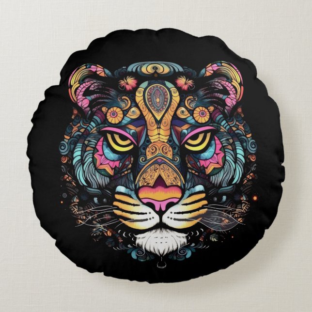 Tiger Head  Round Pillow (Front)