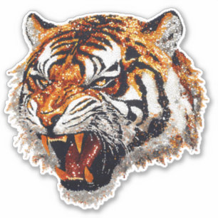 Tiger Head Snarling Faux Sequin glitter Sticker