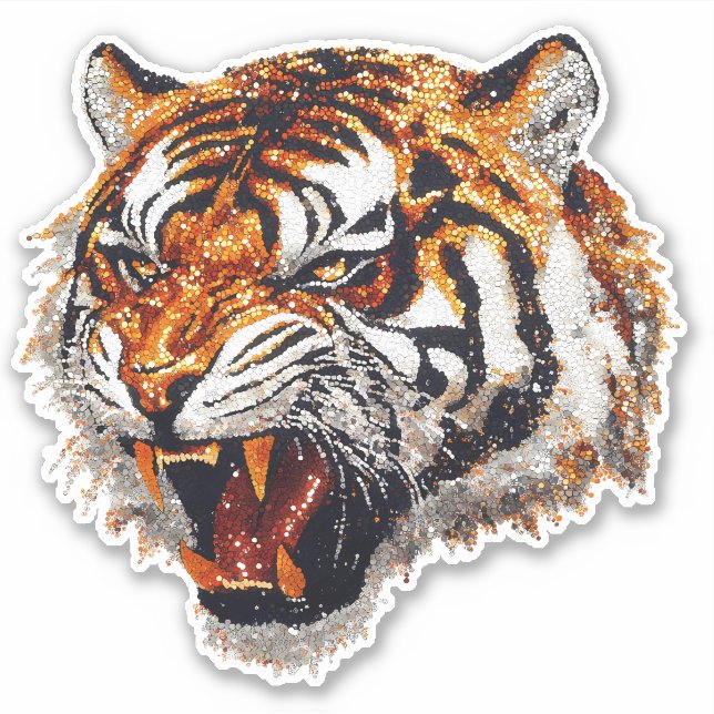 Tiger Head Snarling Faux Sequin glitter Sticker (Front)