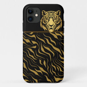 Tiger Head Tiger Stripes Black Gold iPhone 11 Case