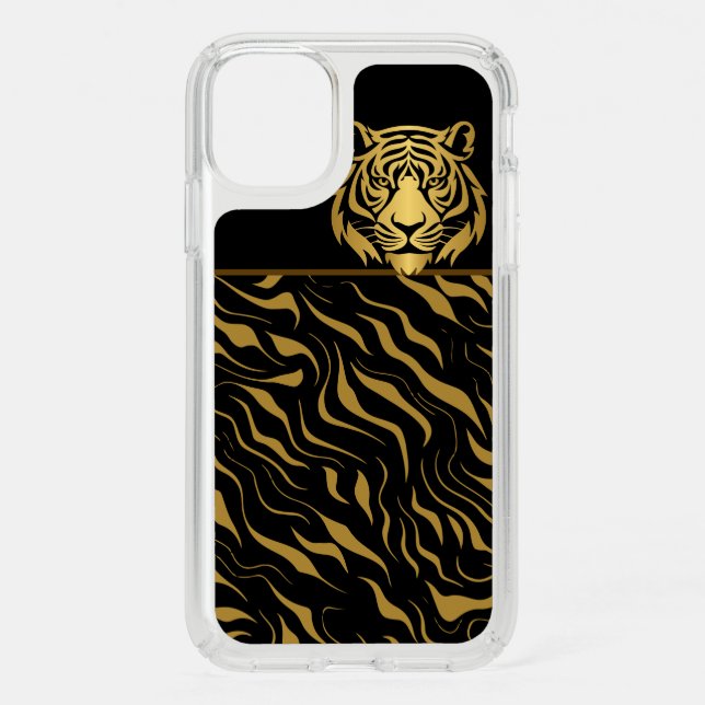 Tiger Head Tiger Stripes Black Gold Speck iPhone 11 Case (Front)