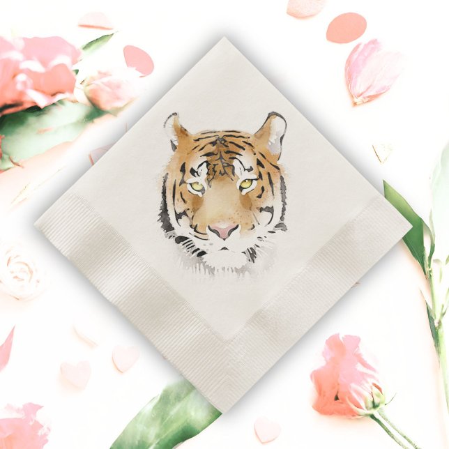 Tiger Head Watercolor Animal Birthday Napkins (Creator Uploaded)