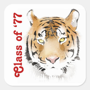Tiger Head Watercolor Animal Custom Text Square Sticker
