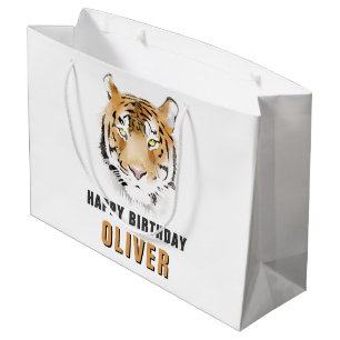 Tiger Head Watercolor Animal Happy Birthday Large Gift Bag