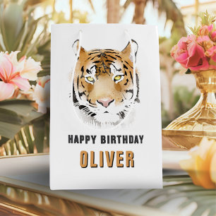 Tiger Head Watercolor Animal Happy Birthday Medium Gift Bag