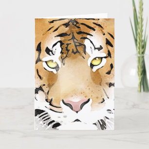 Tiger Head Watercolor Animal Holiday Card