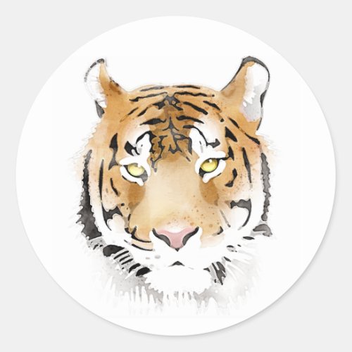 Tiger Head Watercolor Big Wild Cat Animal Classic Round Sticker