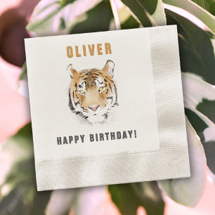 Tiger Head Watercolor Birthday Name Napkins