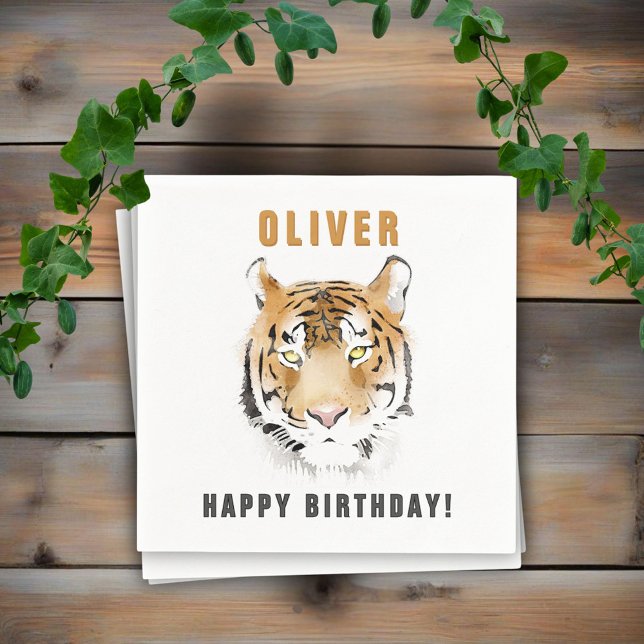 Tiger Head Watercolor Birthday Name Napkins (Creator Uploaded)