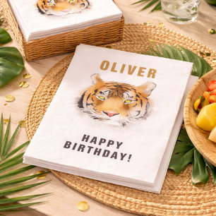 Tiger Head Watercolor Birthday Name Paper Guest Towels