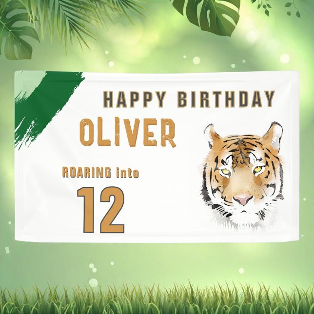 Tiger Head Watercolor Birthday Party  Banner (Creator Uploaded)