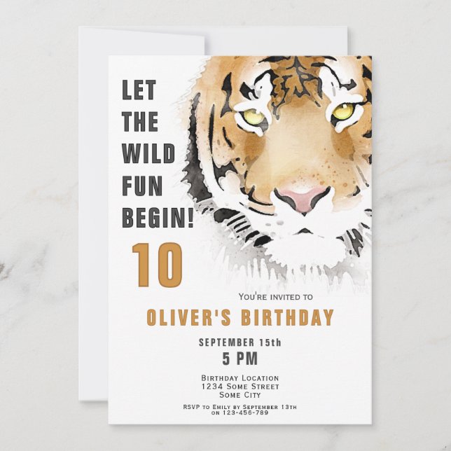 Tiger Head Watercolor Birthday Party  Invitation (Front)
