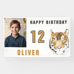 Tiger Head Watercolor Birthday Party Photo Banner