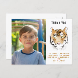 Tiger Head Watercolor Birthday Photo Thank you Postcard