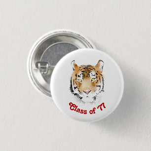 Tiger Head Watercolor Class Reunion Party Button
