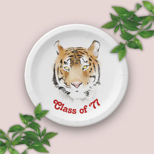Tiger Head Watercolor Class Reunion Party Paper Plates