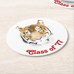 Tiger Head Watercolor Class Reunion Party Round Paper Coaster