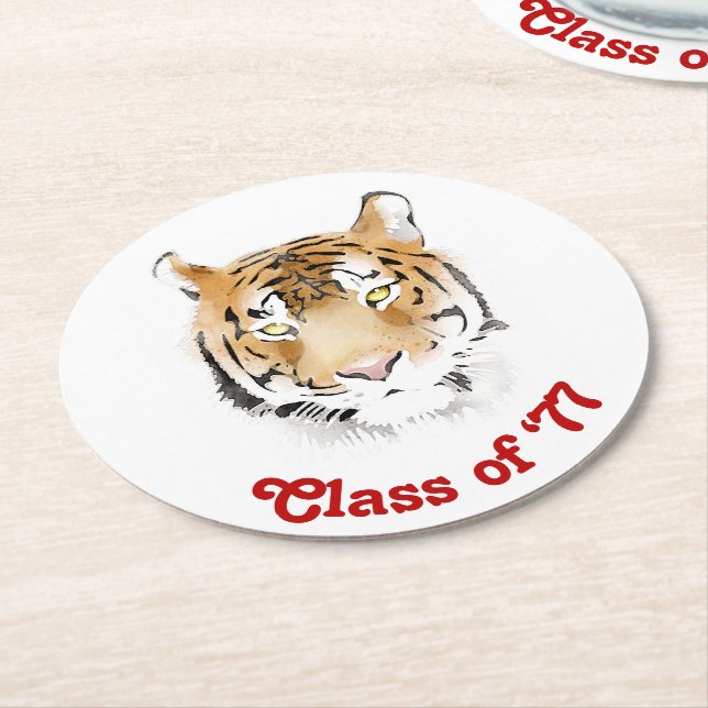 Tiger Head Watercolor Class Reunion Party Round Paper Coaster (Angled)
