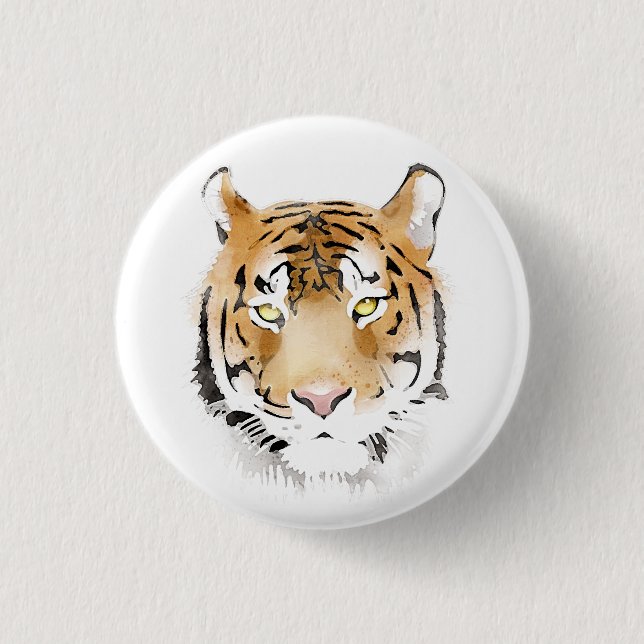 Tiger Head Watercolor Drawing Button (Front)