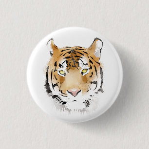 Tiger Head Watercolor Drawing Button