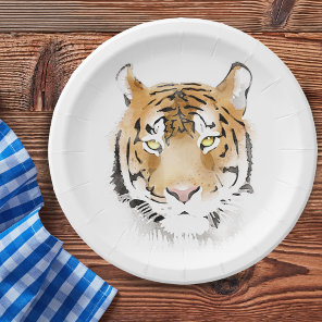 Tiger Head Watercolor Drawing Paper Plates