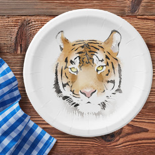 Tiger Head Watercolor Drawing Paper Plates