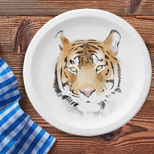 Tiger Head Watercolor Drawing Paper Plates (Creator Uploaded)