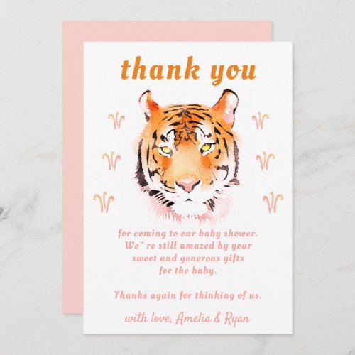 Tiger Head Watercolor Girl Baby Shower Thank You Card