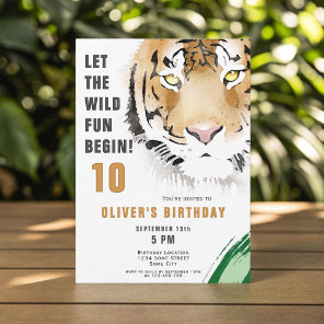 Tiger Head Watercolor Jungle Birthday Party  Invitation