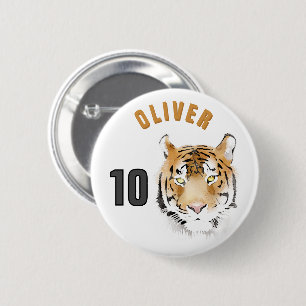 Tiger Head Watercolor Name Age Birthday Button