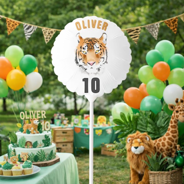 Tiger Head Watercolor Name Birthday Party Balloon (Creator Uploaded)
